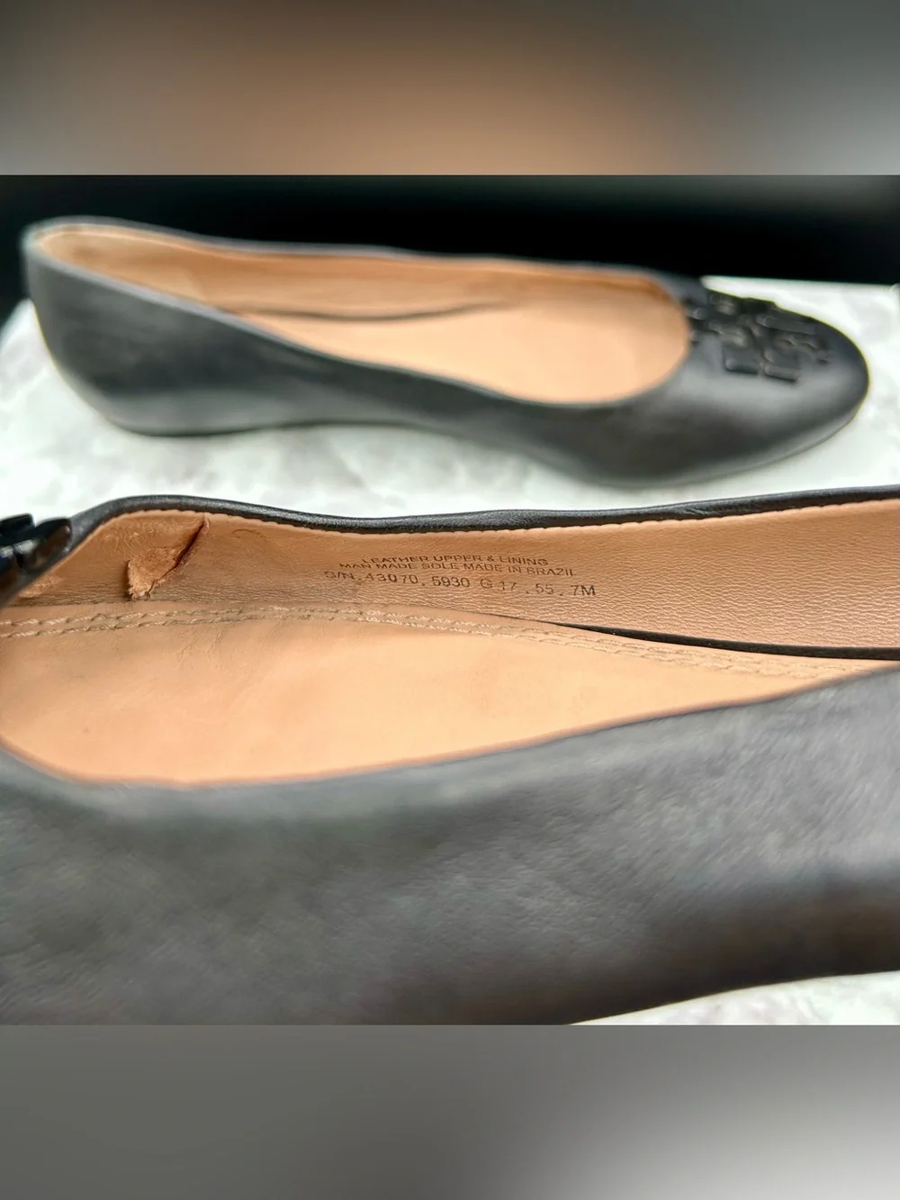 Tory Burch Black Leather Logo Ballet Flats